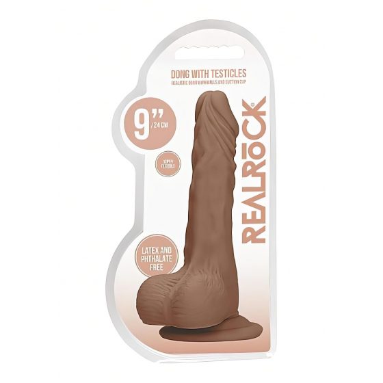 RealRock Dong 9 - realistické dildo s penisom (23 cm) - tmavé prírodné