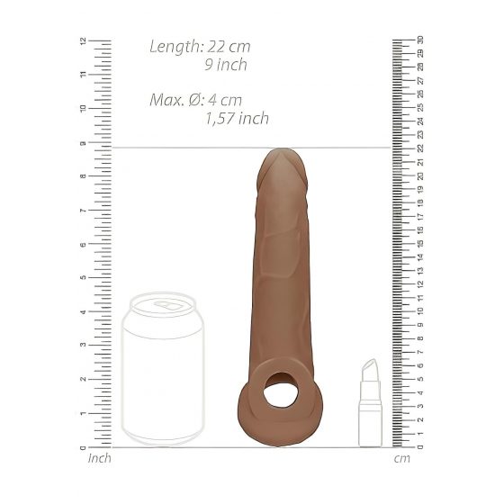 RealRock Penis Sleeve 9 - návlek na penis (21,5 cm) - tmavo telová farba