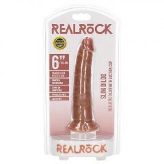   RealRock Slim - realistické dildo so svorkami - 15,5 cm (tmavé prírodné)