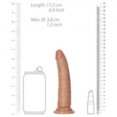   RealRock Slim - realistické dildo so svorkami - 15,5 cm (tmavé prírodné)