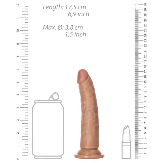 RealRock Slim - realistické dildo so svorkami - 15,5 cm (tmavé prírodné)