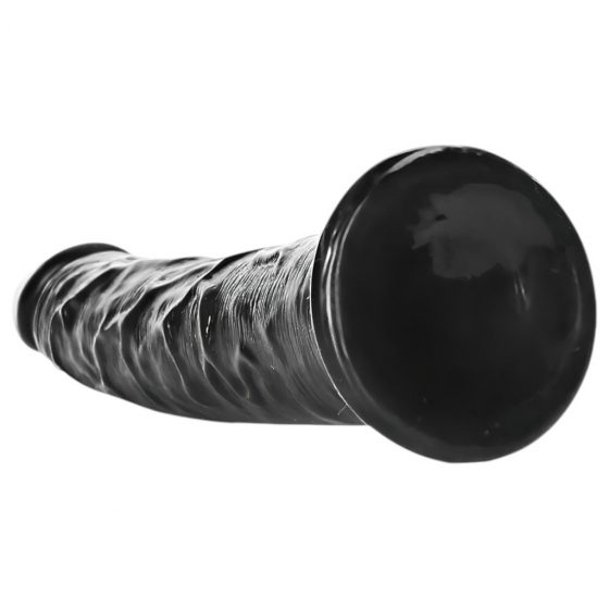 RealRock Slim - realistické dildo s lepivými nožičkami - 15,5 cm (čierne)