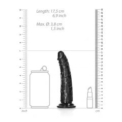   RealRock Slim - realistické dildo s lepivými nožičkami - 15,5 cm (čierne)