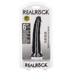   RealRock Slim - realistické dildo s lepivými nožičkami - 15,5 cm (čierne)