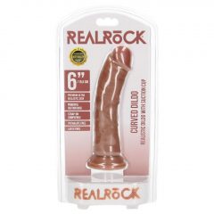   RealRock Curved - zakrivené realistické dildo s lepivou základňou - 15,5 cm (tmavé prírodné)