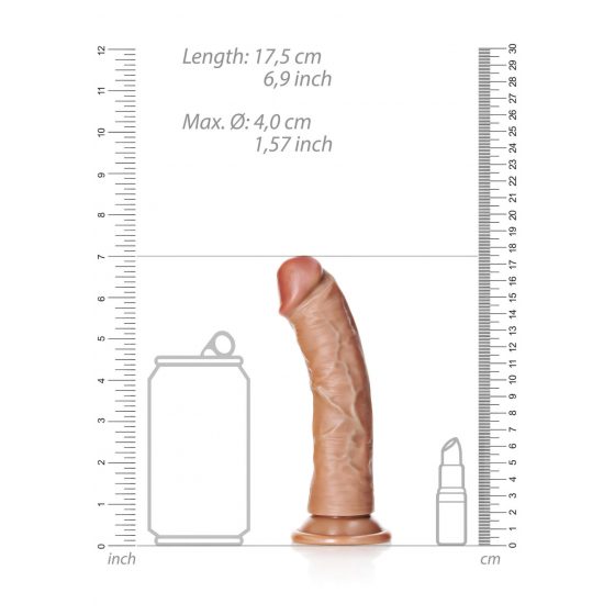 RealRock Curved - zakrivené realistické dildo s lepivou základňou - 15,5 cm (tmavé prírodné)