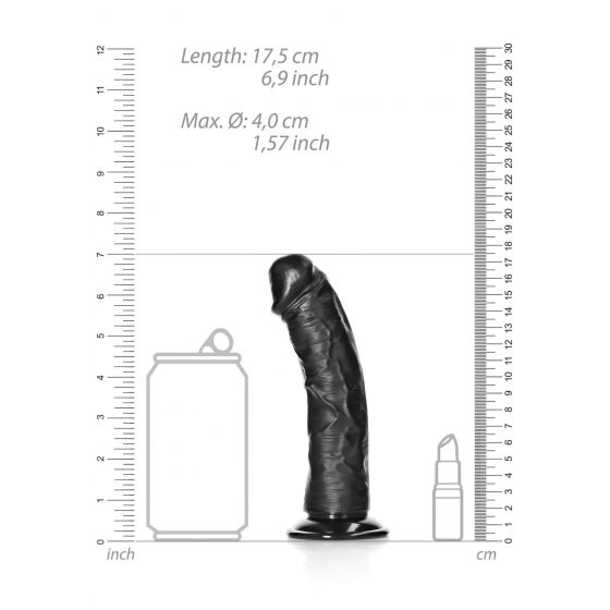 RealRock Curved - zakrivené realistické dildo s lepivými nožičkami - 15,5 cm (čierne)