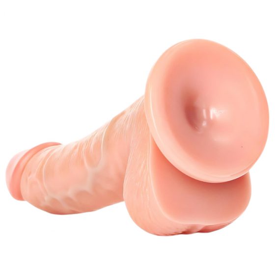 RealRock Curved - realistické dildo so svorkami a semenníkmi - 15,5 cm (prírodné)