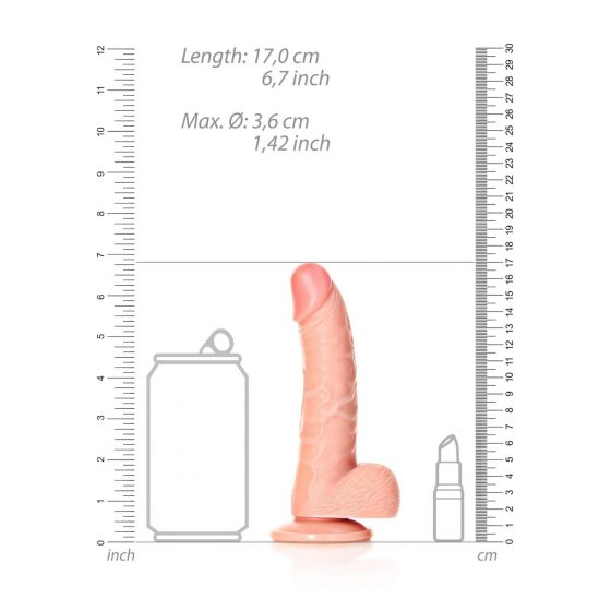 RealRock Curved - realistické dildo so svorkami a semenníkmi - 15,5 cm (prírodné)