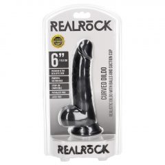   RealRock Curved - realistické dildo so svorkami na semenníky - 15,5 cm (čierne)