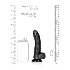   RealRock Curved - realistické dildo so svorkami na semenníky - 15,5 cm (čierne)