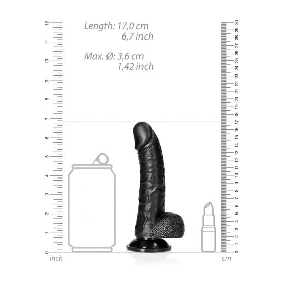 RealRock Curved - realistické dildo so svorkami na semenníky - 15,5 cm (čierne)