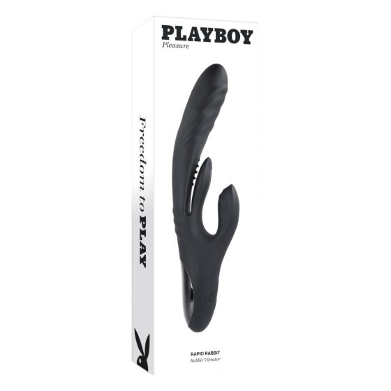 Playboy Rapid Rabbit - akumulátorový vibrátor s ramenom na klitoris (čierny)