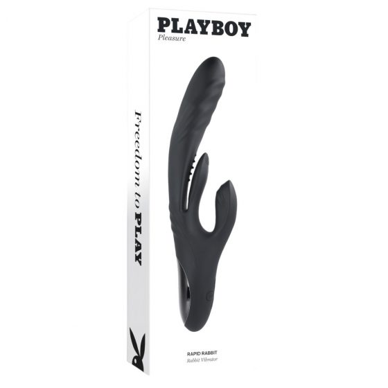 Playboy Rapid Rabbit - akumulátorový vibrátor s ramenom na klitoris (čierny)