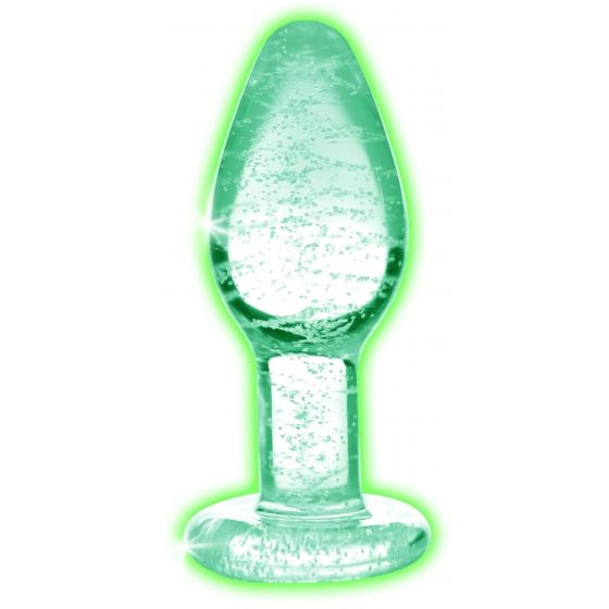 Booty Sparks Glow in the Dark - sklenené análne dildo (priesvitné) - malé