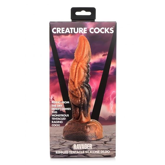 Creature Cocks Ravager - silikónové dildo s textúrou - 20 cm (oranžové)