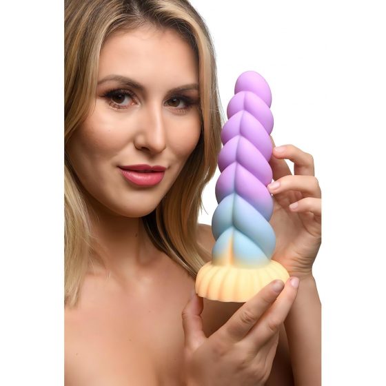 Creature Cocks Mystique - silikónové dildo s jednorožcom - 21 cm (fialovo-žlté)