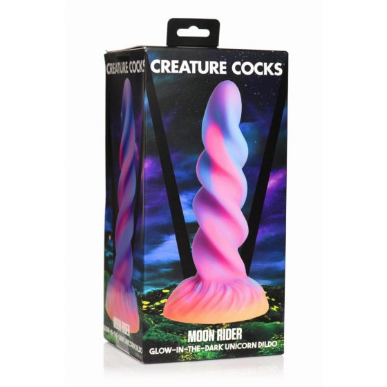 Creature Cocks Moon Rider - svietiace dildo s jednorožcom (fialovo-ružové)