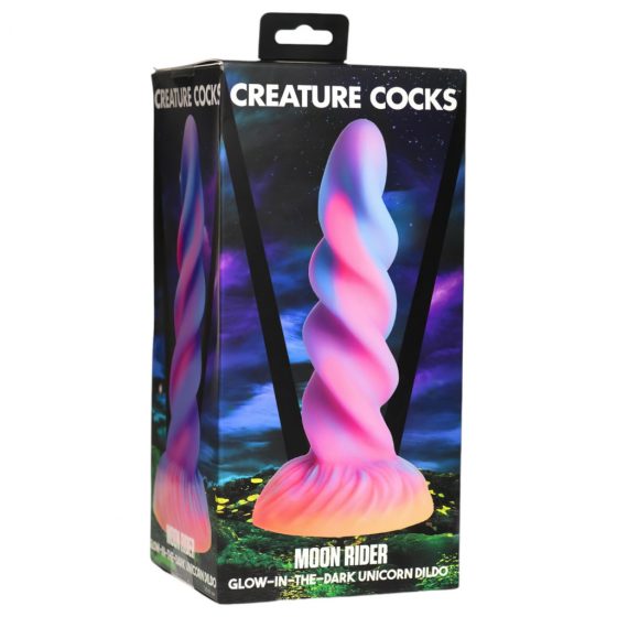 Creature Cocks Moon Rider - svietiace dildo s jednorožcom (fialovo-ružové)