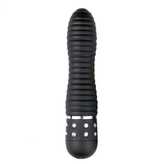 Easytoys Diamond Ribbed - vibrátor s rebrovanou tyčou (čierny)