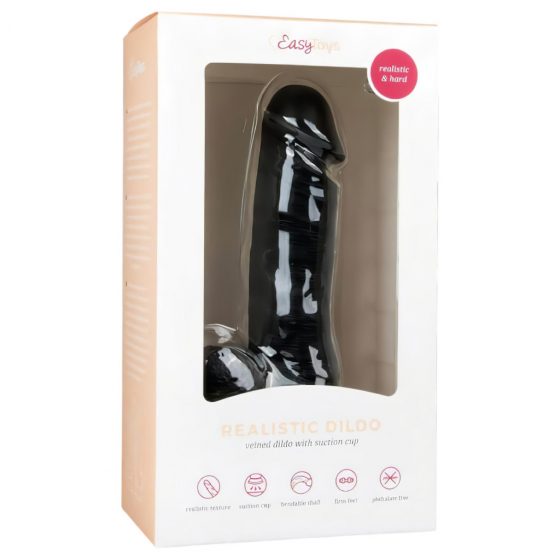 Easytoys - dildo so semenníkmi a prísavkou (17,5cm) - čierne