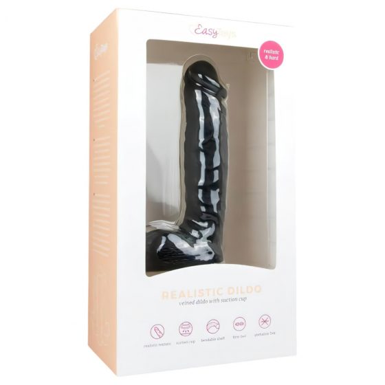 Easytoys - dildo so semenníkmi a prísavkou (22,5cm) - čierne