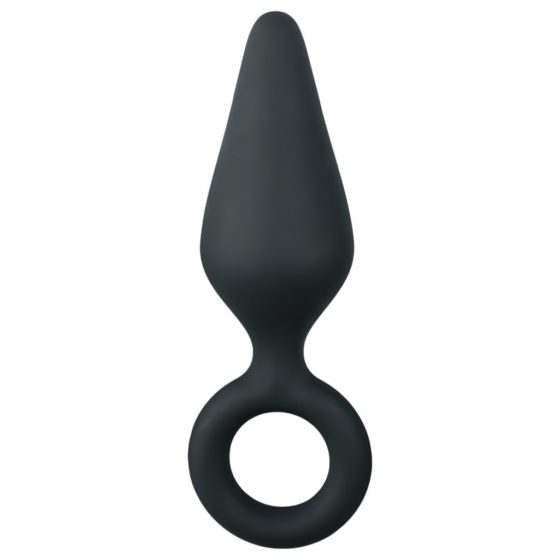 Easytoys Pointy Plug - análny dildo s úchytovým krúžkom - stredný (čierny)