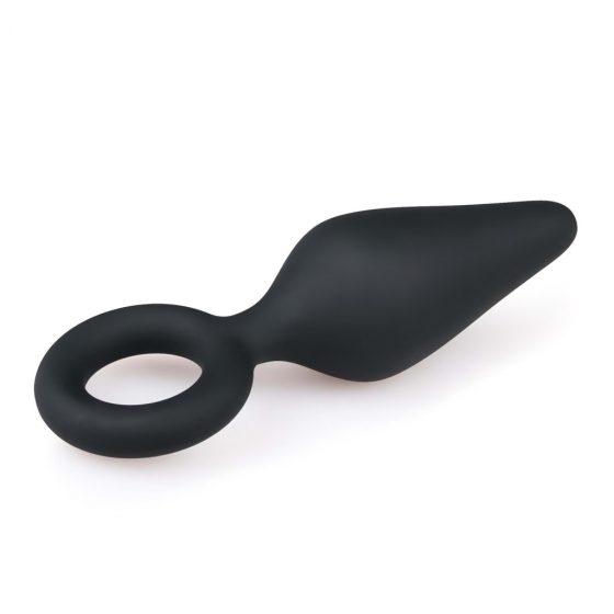 Easytoys Pointy Plug - análny dildo s úchytovým krúžkom - stredný (čierny)