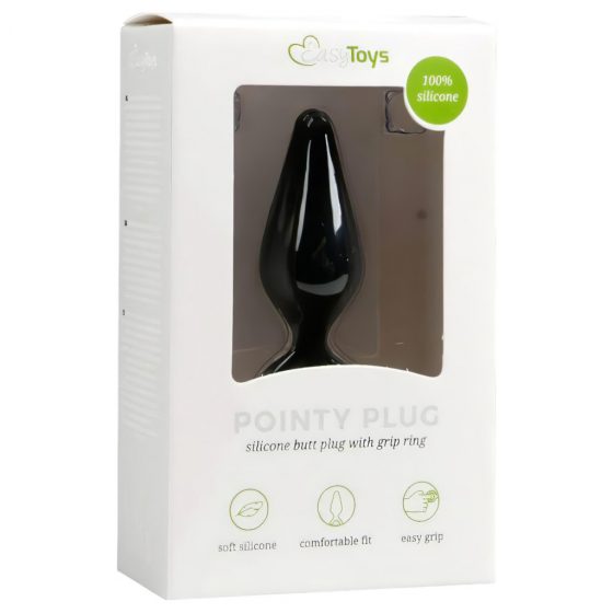 Easytoys Pointy Plug - análny dildo s úchytovým krúžkom - stredný (čierny)