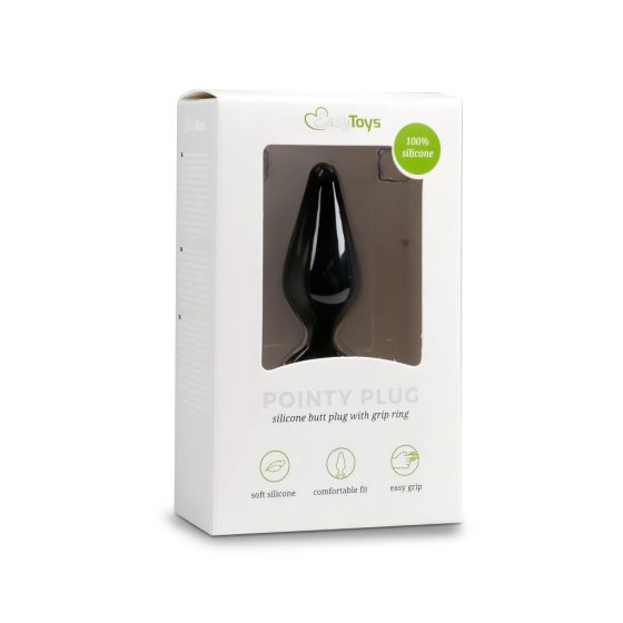 Easytoys Pointy Plug - análny dildo s úchytovým krúžkom - stredný (čierny)