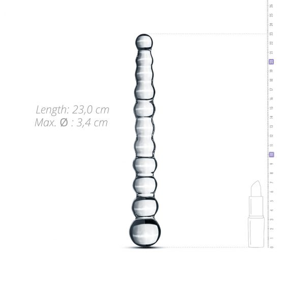 Gildo Glass No. 20 - sklenené dildo s korálkami (priesvitné)