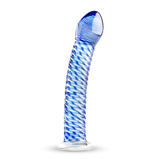 Gildo Glass No. 5 - špirálové sklenené dildo (priesvitné modré)