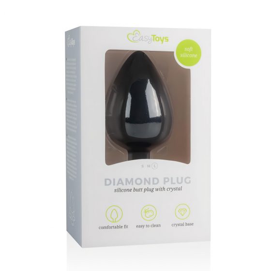 Easytoys Diamond Large- análne dildo s bielym kamienkom (veľké) - čierne