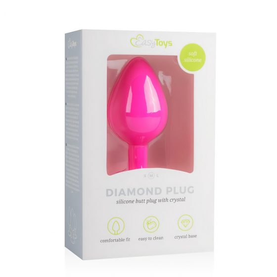 Easytoys Diamond - kovové análne dildo s bielym kamienkom (stredné) - ružové