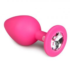   Easytoys Diamond - kovové análne dildo s bielym kamienkom (stredné) - ružové