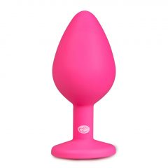   Easytoys Diamond - kovové análne dildo s bielym kamienkom (stredné) - ružové