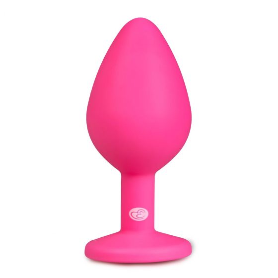 Easytoys Diamond - kovové análne dildo s bielym kamienkom (stredné) - ružové