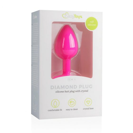 Easytoys Diamond - análne dildo s bielym kamienkom (malé) - ružové