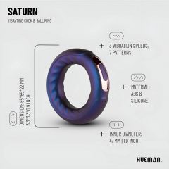   Hueman Saturn - nabíjací, vodotesný vibračný krúžok na penis (fialový)