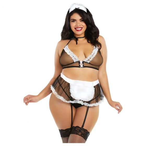 Dreamgirls Maid Plus Size Sheer Mesh - kostým slúžky (XL-XXL)