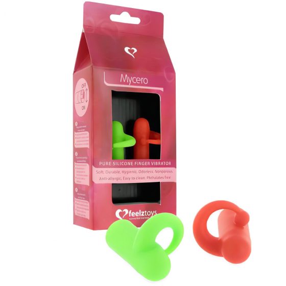 FEELZTOYS Mycero - ujjvibrátor szett - zöld-piros (2 db)