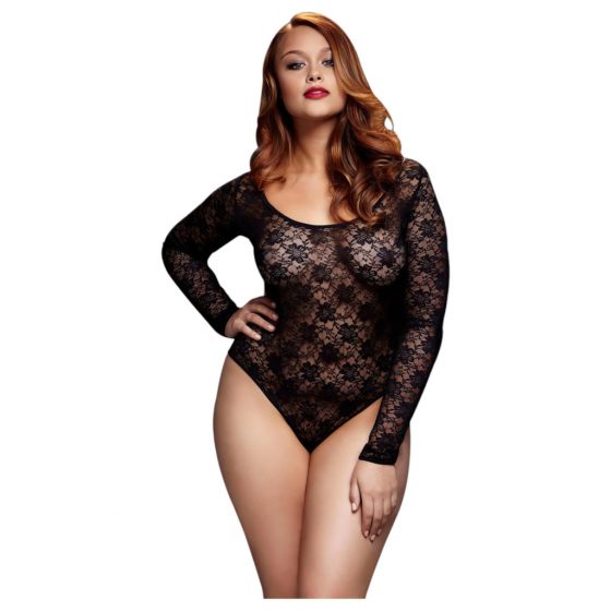 BACI Plus Size - čipkované body s dlhým rukávom - čierne (XL-XXL)