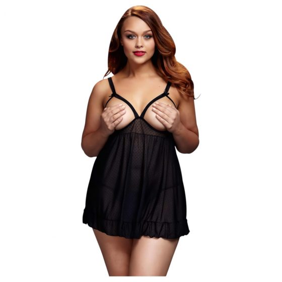 BACI Plus Size - bodkované, na prsiach otvorené babydoll - čierne (XL-XXL)