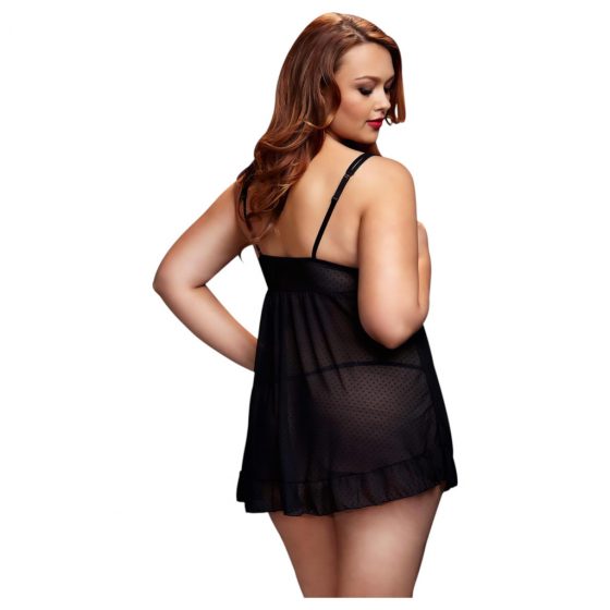 BACI Plus Size - bodkované, na prsiach otvorené babydoll - čierne (XL-XXL)