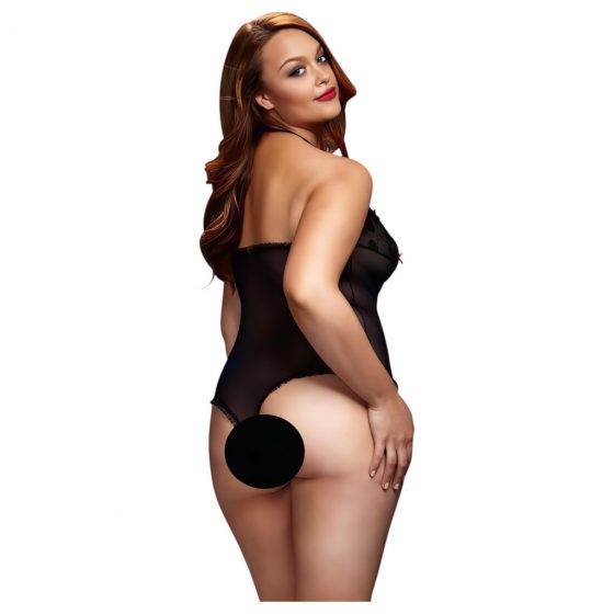 BACI Plus Size - priesvitné body s pásikom za krk - čierne (XL-XXL)