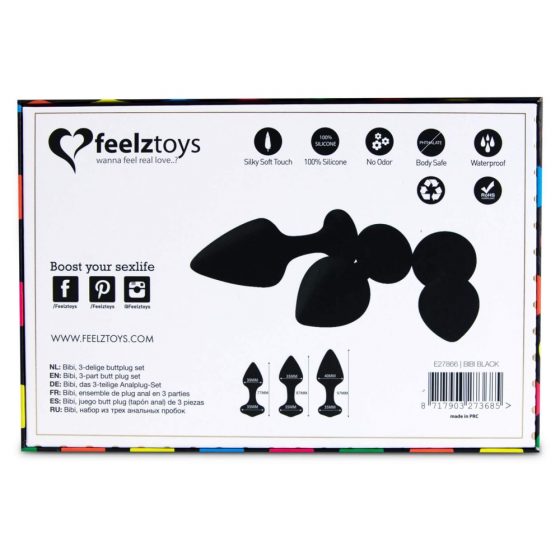 FEELZTOYS Bibi - análny vibrátor - čierny (3 kusy)