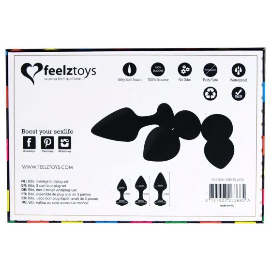 FEELZTOYS Bibi - análny vibrátor - čierny (3 kusy)