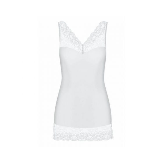 / Obsessive Miamor - biela čipkovaná nočná košeľa s čipkovanými tangami (biela)