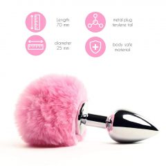   FeelzToys Bunny Tails Butt Plug - kovový análny kolík so zajačím chvostíkom (strieborno-ružový)