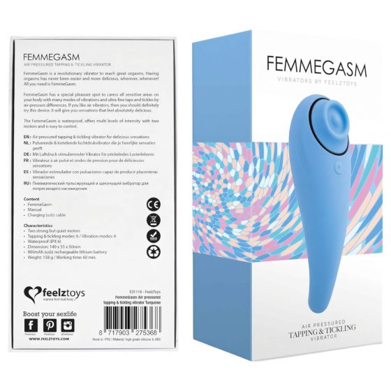 FEELZTOYS Femmegasm - dobíjací, vodotesný vaginálny a klitorálny vibrátor (modrý)